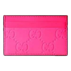 Gucci GG Leather Rubber Effect Neon Pink Card Holder